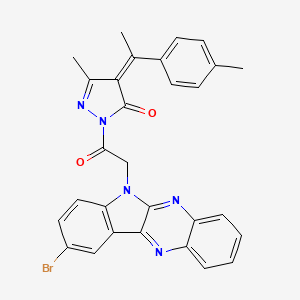 molecular formula C29H22BrN5O2 B12726087 3H-Pyrazol-3-one, 2,4-dihydro-2-((9-bromo-6H-indolo(2,3-b)quinoxalin-6-yl)acetyl)-5-methyl-4-(1-(4-methylphenyl)ethylidene)- CAS No. 119457-33-9