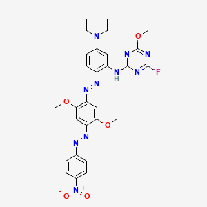 molecular formula C28H29FN10O5 B12726107 N,N-Diethyl-4-(2,5-dimethoxy-4-(4-nitrophenylazo))phenylazo-3-(6-fluoro-4-methoxy-1,3,5-triazine-2-yl)aminoaniline CAS No. 75511-81-8