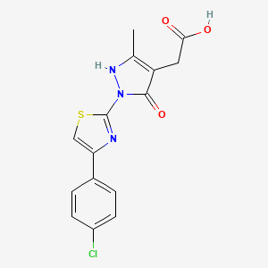 molecular formula C15H12ClN3O3S B12726171 1-(4-(4-Chlorophenyl)-2-thiazolyl)-5-hydroxy-3-methyl-1H-pyrazole-4-acetic acid CAS No. 84968-73-0