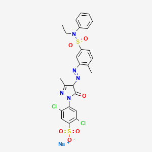 molecular formula C25H22Cl2N5NaO6S2 B12726204 Sodium 2,5-dichloro-4-(4-((5-((ethylphenylamino)sulphonyl)-o-tolyl)azo)-4,5-dihydro-3-methyl-5-oxo-1H-pyrazol-1-yl)benzenesulphonate CAS No. 85455-43-2