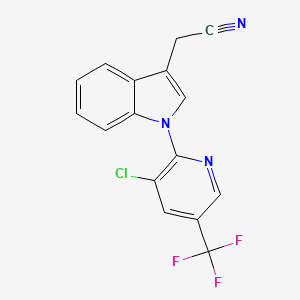 molecular formula C16H9ClF3N3 B1272624 2-{1-[3-氯-5-(三氟甲基)-2-吡啶基]-1H-吲哚-3-基}乙腈 CAS No. 303152-93-4