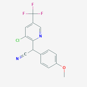 B1272625 2-[3-Chloro-5-(trifluoromethyl)-2-pyridinyl]-2-(4-methoxyphenyl)acetonitrile CAS No. 338407-10-6
