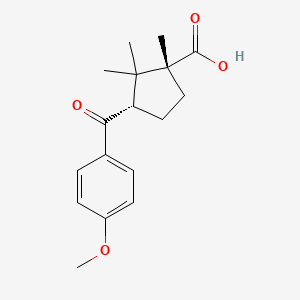 molecular formula C17H22O4 B12726323 Cyclopentanecarboxylic acid, 3-(4-methoxybenzoyl)-1,2,2-trimethyl-, cis-(+-)- CAS No. 57129-25-6