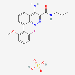 molecular formula C19H21FN4O6S B12726350 4-amino-8-(2-fluoro-6-methoxyphenyl)-N-propylcinnoline-3-carboxamide;sulfuric acid CAS No. 1252802-75-7