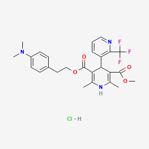 molecular formula C26H29ClF3N3O4 B12726506 (3,4'-Bipyridine)-3',5'-dicarboxylic acid, 1',4'-dihydro-2',6'-dimethyl-2-(trifluoromethyl)-,2-(4-(dimethylamino)phenyl)ethyl methyl ester, monohydrochloride CAS No. 116308-46-4