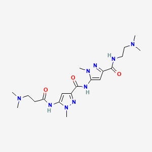 molecular formula C19H31N9O3 B12726534 N-(2'-Dimethylaminoethyl)-5-(5-((3''-dimethylaminopropionyl)-amino)-1-methylpyrazol-3-yl-carbonylamino)-1-methylpyrazole-3-carboxamide CAS No. 139449-46-0