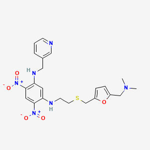 molecular formula C22H26N6O5S B12726572 1,3-Benzenediamine, N-(2-(((5-((dimethylamino)methyl)-2-furanyl)methyl)thio)ethyl)-4,6-dinitro-N'-(3-pyridinylmethyl)- CAS No. 142744-23-8