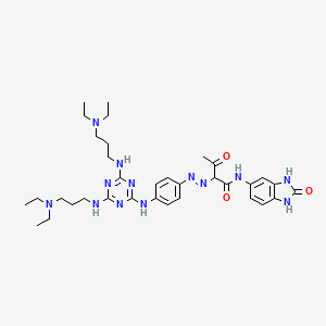 molecular formula C34H49N13O3 B12726579 2-((4((4,6-bis((3-(diethylamino)propyl)amino)-1,3,5-triazine-2-yl)amino)phenyl)azo)-N-(2,3-dihydro-2-oxo-1H-benzimidazol-5-yl)-3-oxobutanamide CAS No. 98809-11-1