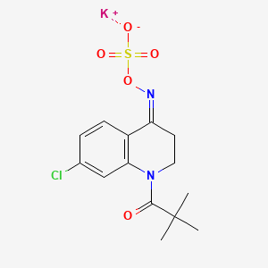 molecular formula C14H16ClKN2O5S B12726586 Hydroxylamine-O-sulfonic acid, N-(7-chloro-1-(2,2-dimethyl-1-oxopropyl)-2,3-dihydro-4(1H)-quinolinylidene)-, potassium salt CAS No. 114427-40-6