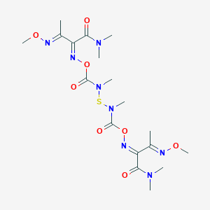 molecular formula C18H30N8O8S B12726624 4,10-Dioxa-7-thia-3,6,8,11-tetraazatrideca-2,11-dienediamide, 2,12-bis(1-(methoxyimino)ethyl)-5,9-dioxo-N,N,N',N',6,8-hexamethyl- CAS No. 90293-56-4