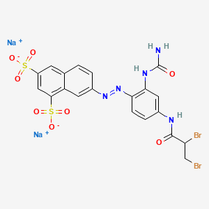 molecular formula C20H15Br2N5Na2O8S2 B12726736 Disodium 7-((2-((aminocarbonyl)amino)-4-((2,3-dibromo-1-oxopropyl)amino)phenyl)azo)naphthalene-1,3-disulphonate CAS No. 89923-51-3