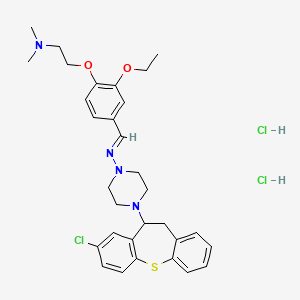 molecular formula C31H39Cl3N4O2S B12726789 1-Piperazinamine, 4-(8-chloro-10,11-dihydrodibenzo(b,f)thiepin-10-yl)-N-((4-(2-(dimethylamino)ethoxy)-3-ethoxyphenyl)methylene)-, dihydrochloride, hydrate CAS No. 86759-10-6