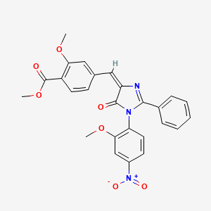 molecular formula C26H21N3O7 B12726870 Benzoic acid, 4-((1,5-dihydro-1-(2-methoxy-4-nitrophenyl)-5-oxo-2-phenyl-4H-imidazol-4-ylidene)methyl)-2-methoxy-, methyl ester CAS No. 83495-08-3