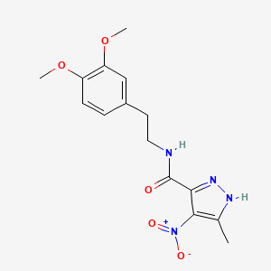 molecular formula C15H18N4O5 B12726905 1H-Pyrazole-3-carboxamide, N-(2-(3,4-dimethoxyphenyl)ethyl)-5-methyl-4-nitro- CAS No. 86927-68-6