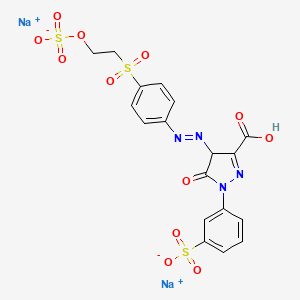 molecular formula C18H14N4Na2O12S3 B12727057 Disodium hydrogen 4,5-dihydro-5-oxo-4-((4-((2-(sulphonatooxy)ethyl)sulphonyl)phenyl)azo)-1-(3-sulphonatophenyl)-1H-pyrazole-3-carboxylate CAS No. 84030-06-8