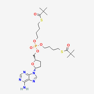 molecular formula C28H46N5O7PS2 B12727167 5'-Adenylic acid, 2',3'-dideoxy-, bis(4-((2,2-dimethyl-1-oxopropyl)thio)butyl) ester CAS No. 202478-79-3