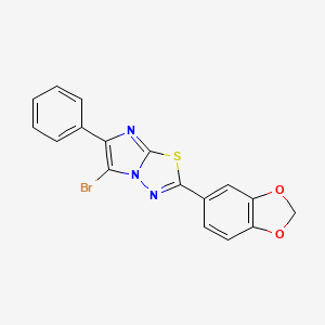 molecular formula C17H10BrN3O2S B12727316 Imidazo(2,1-b)-1,3,4-thiadiazole, 2-(1,3-benzodioxol-5-yl)-5-bromo-6-phenyl- CAS No. 91918-80-8