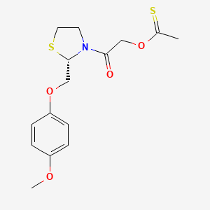 molecular formula C15H19NO4S2 B12727382 S-(2-(2-((4-Methoxyphenoxy)methyl)-3-thiazolidinyl)-2-oxoethyl) ethanethioate CAS No. 121277-18-7