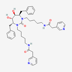 molecular formula C43H54N6O5 B12727464 N-(5-((4R,5S,6S,7R)-4,7-Dibenzyl-5,6-dihydroxy-2-oxo-3-(5-(2-pyridin-3-yl-ethanoylamino)-pentyl)-perhydro-1,3-diazepin-1-yl)-pentyl)-2-pyridin-3-yl-acetamide CAS No. 192575-93-2