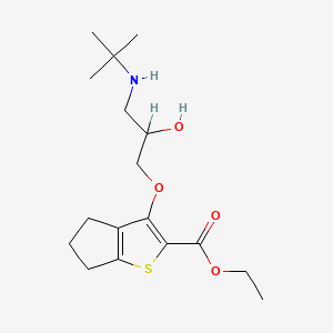 molecular formula C17H27NO4S B12727543 4H-Cyclopenta(b)thiophene-2-carboxylic acid, 5,6-dihydro-3-(3-((1,1-dimethylethyl)amino)-2-hydroxypropoxy)-, ethyl ester CAS No. 85462-77-7