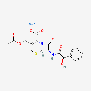 molecular formula C18H17N2NaO7S B12727601 Sodium (6R-(6alpha,7beta(R*)))-3-(acetoxymethyl)-7-(hydroxyphenylacetamido)-8-oxo-5-thia-1-azabicyclo(4.2.0)oct-2-ene-2-carboxylate CAS No. 51372-87-3