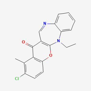 molecular formula C19H15ClN2O2 B12727625 (1)Benzopyrano(2,3-b)(1,5)benzodiazepin-13(6H)-one, 2-chloro-6-ethyl-1-methyl- CAS No. 112059-03-7