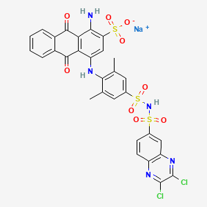 molecular formula C30H20Cl2N5NaO9S3 B12727632 Sodium 1-amino-4-(4-(((2,3-dichloro-6-quinoxalinyl)sulphonyl)sulphamoyl)-2,6-dimethylphenyl)amino-9,10-dihydro-9,10-dioxoanthracene-2-sulphonate CAS No. 97375-12-7