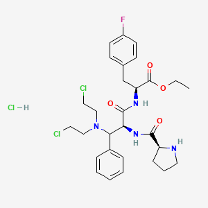 molecular formula C29H38Cl3FN4O4 B12727633 Ethyl N-(3-(bis(2-chloroethyl)amino)-3-phenyl-N-L-prolyl-L-alanyl)-4-fluoro-3-phenyl-L-alaninate monohydrochloride CAS No. 35849-47-9