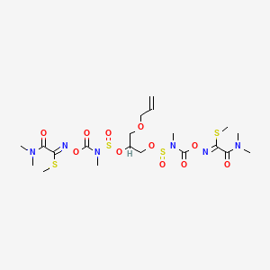 molecular formula C20H34N6O11S4 B12727669 Ethanimidothioic acid, N,N'-((1-((2-propenyloxy)methyl)-1,2-ethanediyl)bis(oxysulfinyl(methylimino)carbonyloxy))bis(2-(dimethylamino)-2-oxo-, dimethyl ester CAS No. 81862-02-4