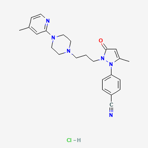 molecular formula C24H29ClN6O B12727701 Benzonitrile, 4-(2,3-dihydro-5-methyl-2-(3-(4-(4-methyl-2-pyridinyl)-1-piperazinyl)propyl)-3-oxo-1H-pyrazol-1-yl)-, hydrochloride CAS No. 104417-35-8