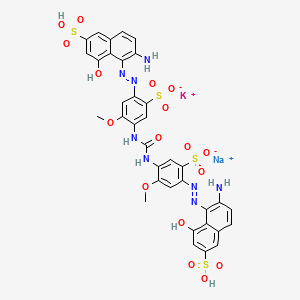 molecular formula C35H28KN8NaO17S4 B12727898 Potassium sodium dihydrogen 5,5'-(carbonylbis(imino(5-methoxy-2-sulphonato-4,1-phenylene)azo))bis(6-amino-4-hydroxynaphthalene-2-sulphonate) CAS No. 83221-55-0