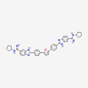 molecular formula C42H40N8O B12728038 1H-Benzimidazole-5-carboximidamide, 2,2'-(2,5-furandiyldi-4,1-phenylene)bis(N-cyclopentyl- CAS No. 216503-06-9