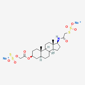 molecular formula C23H35NNa2O9S4 B12728166 disodium;(3S,5S,10S,13S,14S,17S)-10,13-dimethyl-3-(2-oxidosulfonothioyloxyacetyl)oxy-17-[(2-sulfonatosulfanylacetyl)amino]-2,3,4,5,6,7,8,9,11,12,14,15,16,17-tetradecahydro-1H-cyclopenta[a]phenanthrene CAS No. 114967-84-9