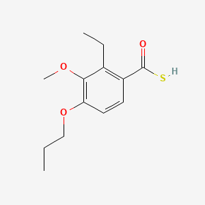 molecular formula C13H18O3S B12728210 Benzoic acid, 3-methoxy-4-propoxythio-, O-ethyl ester CAS No. 117666-91-8