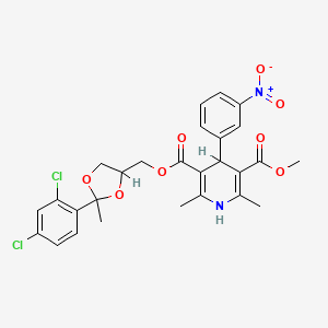 molecular formula C27H26Cl2N2O8 B12728222 3,5-Pyridinedicarboxylic acid, 1,4-dihydro-2,6-dimethyl-4-(3-nitrophenyl)-, (2-(2,4-dichlorophenyl)-2-methyl-1,3-dioxolan-4-yl)methyl methyl ester CAS No. 108914-41-6