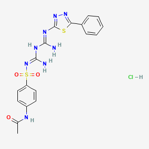 molecular formula C18H19ClN8O3S2 B12728274 Acetamide, N-(4-(((imino((imino((5-phenyl-1,3,4-thiadiazol-2-yl)amino)methyl)amino)methyl)amino)sulfonyl)phenyl)-, monohydrochloride CAS No. 109193-26-2