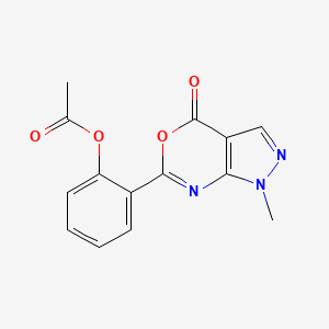 molecular formula C14H11N3O4 B12728460 Pyrazolo(3,4-d)(1,3)oxazin-4(1H)-one, 6-(2-(acetyloxy)phenyl)-1-methyl- CAS No. 138187-99-2