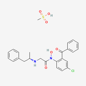 molecular formula C25H27ClN2O6S B12728578 Acetamide, N-(2-benzoyl-4-chlorophenyl)-2-((2-hydroxy-1-methyl-2-phenylethyl)amino)-, (S-(R*,R*))-, monomethanesulfonate (salt) CAS No. 126517-33-7