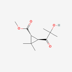 molecular formula C11H18O4 B12728671 Cyclopropanecarboxylic acid, 2,2-dimethyl-3-(2-methyllactoyl)-, methyl ester, trans-(-)- CAS No. 2259-16-7