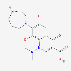 molecular formula C17H19FN4O4 B12728674 7H-Pyrido(3,2,1-ij)(4,1,2)benzoxadiazine-6-carboxylic acid, 2,3-dihydro-9-fluoro-10-(hexahydro-1H-1,4-diazepin-1-yl)-3-methyl-7-oxo- CAS No. 115550-77-1