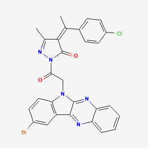 molecular formula C28H19BrClN5O2 B12728789 3H-Pyrazol-3-one, 2,4-dihydro-2-((9-bromo-6H-indolo(2,3-b)quinoxalin-6-yl)acetyl)-4-(1-(4-chlorophenyl)ethylidene)-5-methyl- CAS No. 119457-35-1