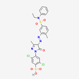 molecular formula C25H23Cl2N5O6S2 B12728819 2,5-Dichloro-4-(4-((5-((ethylphenylamino)sulphonyl)-o-tolyl)azo)-4,5-dihydro-3-methyl-5-oxo-1H-pyrazol-1-yl)benzenesulphonic acid CAS No. 85455-44-3