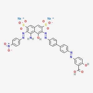 molecular formula C35H22N8Na2O12S2 B12728874 Disodium hydrogen 5-((4'-((8-amino-1-hydroxy-7-((4-nitrophenyl)azo)-3,6-disulphonato-2-naphthyl)azo)(1,1'-biphenyl)-4-yl)azo)salicylate CAS No. 59620-58-5