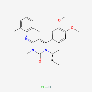 molecular formula C26H32ClN3O3 B12728905 4H-Pyrimido(6,1-a)isoquinolin-4-one, 2,3,6,7-tetrahydro-9,10-dimethoxy-6-ethyl-3-methyl-2-((2,4,6-trimethylphenyl)imino)-, monohydrochloride, (S)- CAS No. 108445-55-2
