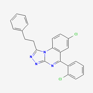 molecular formula C23H16Cl2N4 B12728906 7-Chloro-5-(2-chlorophenyl)-1-(2-phenylethyl)-(1,2,4)triazolo(4,3-a)quinazoline CAS No. 95854-71-0