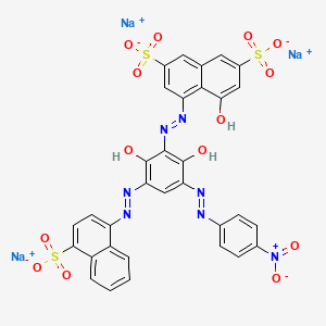 molecular formula C32H18N7Na3O14S3 B12729059 Trisodium 4-((2,6-dihydroxy-3-((4-nitrophenyl)azo)-5-((4-sulphonato-1-naphthyl)azo)phenyl)azo)-5-hydroxynaphthalene-2,7-disulphonate CAS No. 81064-47-3