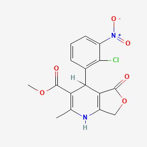 molecular formula C16H13ClN2O6 B12729069 Furo(3,4-b)pyridine-3-carboxylic acid, 1,4,5,7-tetrahydro-4-(2-chloro-3-nitrophenyl)-2-methyl-5-oxo-, methyl ester CAS No. 126335-06-6
