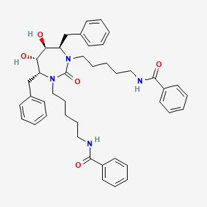 molecular formula C43H52N4O5 B12729114 N-(5-((5S,6S,4R,7R)-4,7-Bisbenzyl-5,6-dihydroxy-2-oxo-3-(5-(phenylcarbonylamino)pentyl)(1,3-diazaperhydroepinyl))pentyl)benzamidem CAS No. 167826-35-9