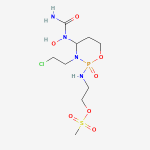 molecular formula C9H20ClN4O7PS B12729121 Urea, N-(3-(2-chloroethyl)-2-((2-((methylsulfonyl)oxy)ethyl)amino)tetrahydro-2H-1,3,2-oxazaphosphorin-4-yl)-N-hydroxy-, P-oxide CAS No. 97139-12-3