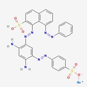molecular formula C28H21N8NaO6S2 B12729140 Disodium (5or8)-((2,4-diamino-5-((4-sulphonatophenyl)azo)phenyl)azo)-(8or5)-(phenylazo)naphthalene-2-sulphonate CAS No. 84025-06-9